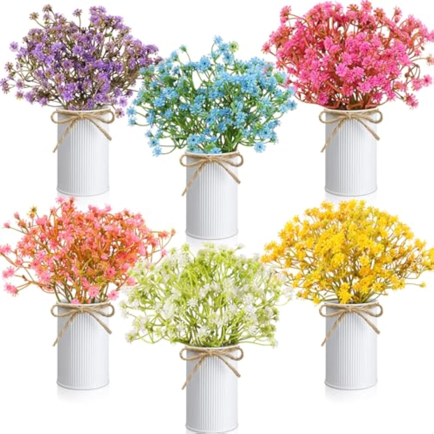 6 Set Babys Breath Artificial Flowers Centerpieces For Tables Gypsophila Faux Fake Flowers With Vase Floral Arrangement Bouquets For Wedding Dining Table Home Party Decor