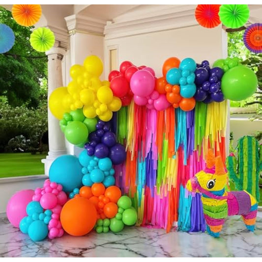 Mexican Fiesta Colorful Rainbow Balloon Garland Arch Kit 145 Pcs Balloons For Mexican Cinco De Mayo Independence Cielito Lindo Theme Holiday Birthday Baby Shower Party Supplies Decoration