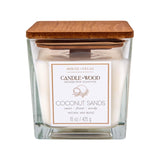 Candle Wood Collection, 15 Oz, 1 Wooden Wick, Coconut Sands, Square Glass Jar Candle