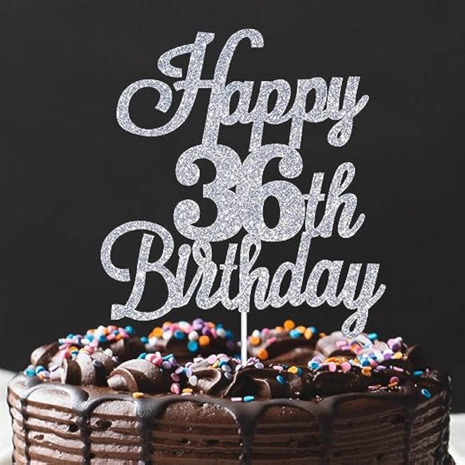 Happy 36Th Birthday Cake Toppers Silver Glitter, Cheers To 36 Years Old Bday Decoration 36Th Anniversary Cake Topper, Thirty-Six Theme Cake Decorations For Birthday Anniversary Party