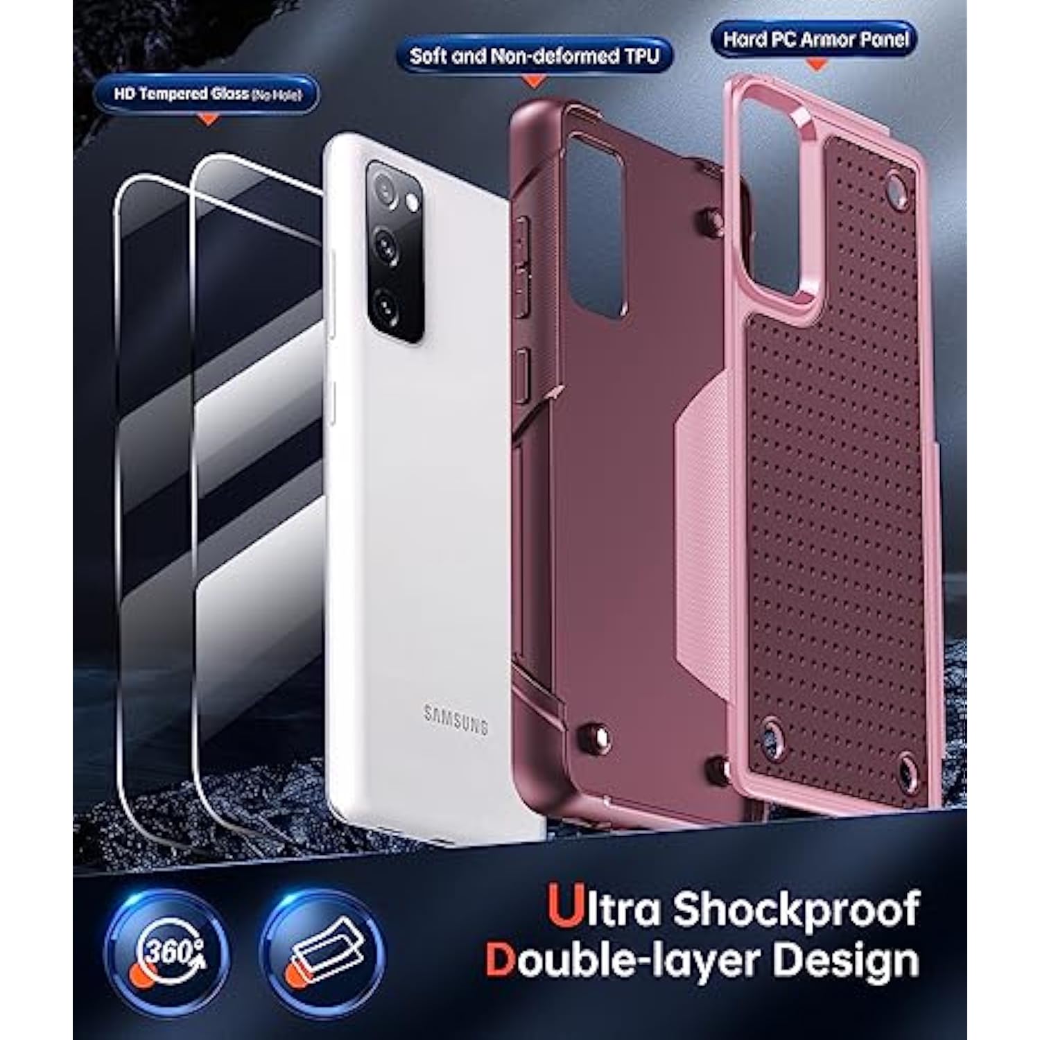 For Samsung Galaxy S20-Fe 5G Case: S20 Fe 5G Phone Case With 2 Pack Screen Protectors, Heavy Duty Pc Back & Soft Bumper Cell Phone Case Cover For Samsung S20Fe 5G/S 20Fe, Red Pink