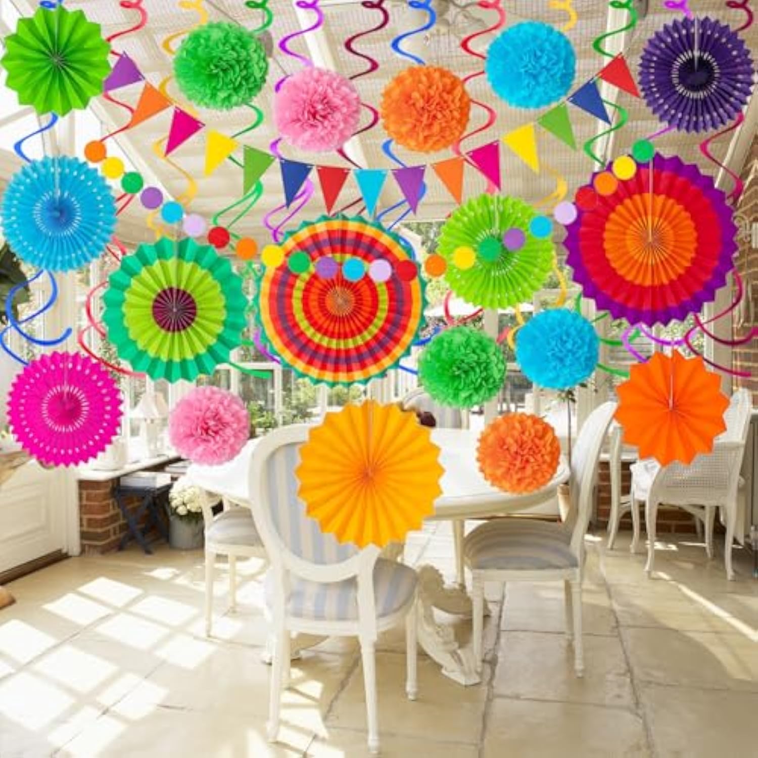 32Pcs Fiesta Party Decor Set with Fans, Garlands & Swirls – Cinco de Mayo