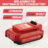 2 Pack 3.5Ah Replacement Battery For Craftsman 20V Battery Cmcb201 Cmcb100 Cmcb124 Cmcb202 Cmcb204 Cmcb206 Compatible With Craftsman V20 20V Cordless Power Tools