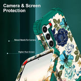 For Galaxy S23 Plus Case, Shockproof Heavy Duty Protection Soft Silicone Rubber Bumper+Hard Plastic Hybrid Protective Case For Samsung Galaxy S23 Plus (6.6") 2023 - Teal Flowers