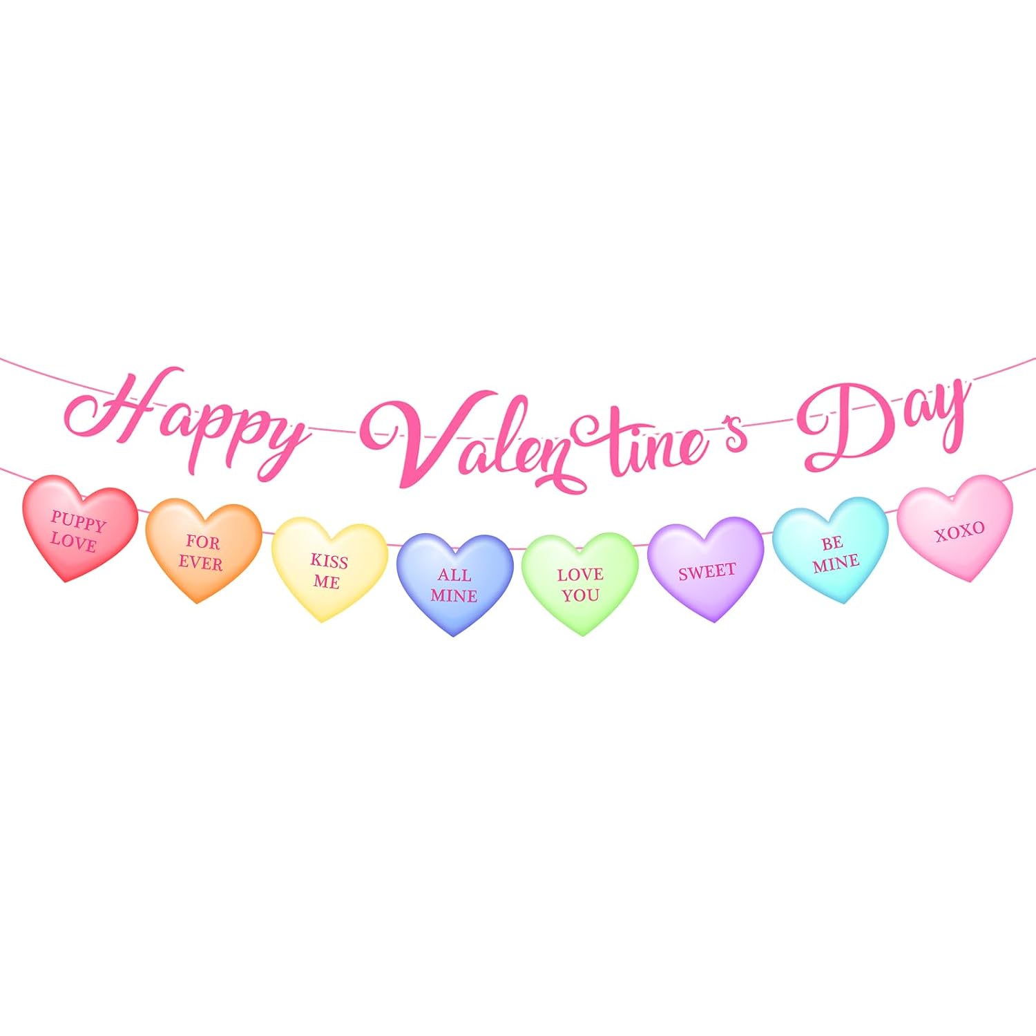Happy Valentine'S Day Banner Marcron Sweet Love Words Heart Sign Garland For Valentines Party Decorations