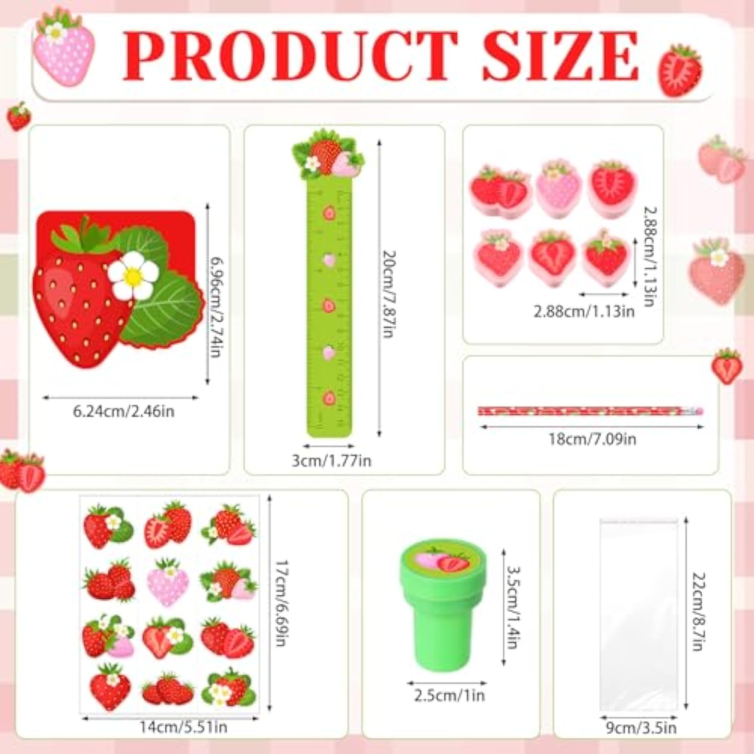 168 Pcs Strawberry Party Favors Supplies Stationery Set Notebook Sticker Stamper Eraser Ruler Pencil Bag For Strawberry Baby Shower Birthday Party Gift Classroom Prize