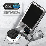 Heavy Duty Metal Case for iPhone 13 Pro 6.1 inch - Shockproof Rugged Cover with Built-in Glass Screen Protector - Silver