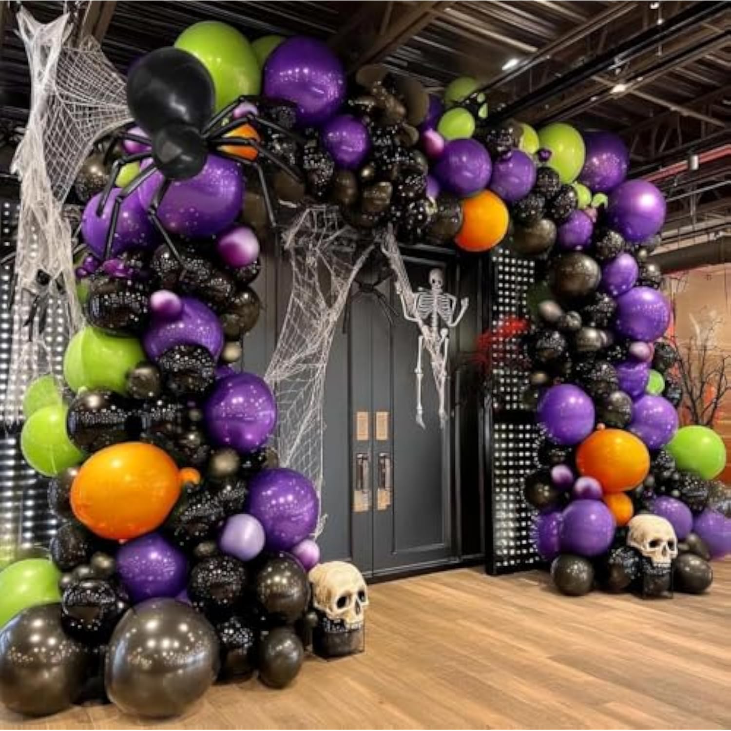Black, Purple, Orange & Green Balloon Arch - Double Stuffed Garland for Halloween and Parties