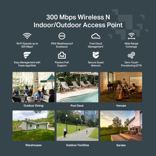 Festa F41-Outdoor N300 Wireless Outdoor Access Point | Free Cloud | Ip65 + 6Kv Lightning Protection | Passive Poe W/Poe Injector Included | Self-Organizing Network | Does Not Work W/Omada
