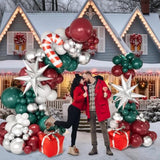 Christmas Balloon Garland Arch Kit With Red Green White Silver Balloons Candy Cane Silver Exploding Star Gift Box Foil Balloons For Christmas Party Decorations Birthday Xmas Party Supplies