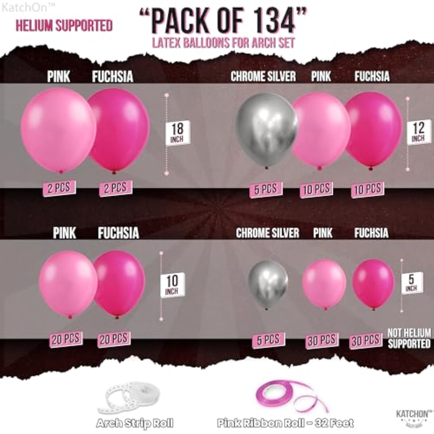 Pink And Silver Balloon Arch Kit - 18 Inch, Pack Of 134 | Pink And Silver Balloons | Graduation Decorations 2025
