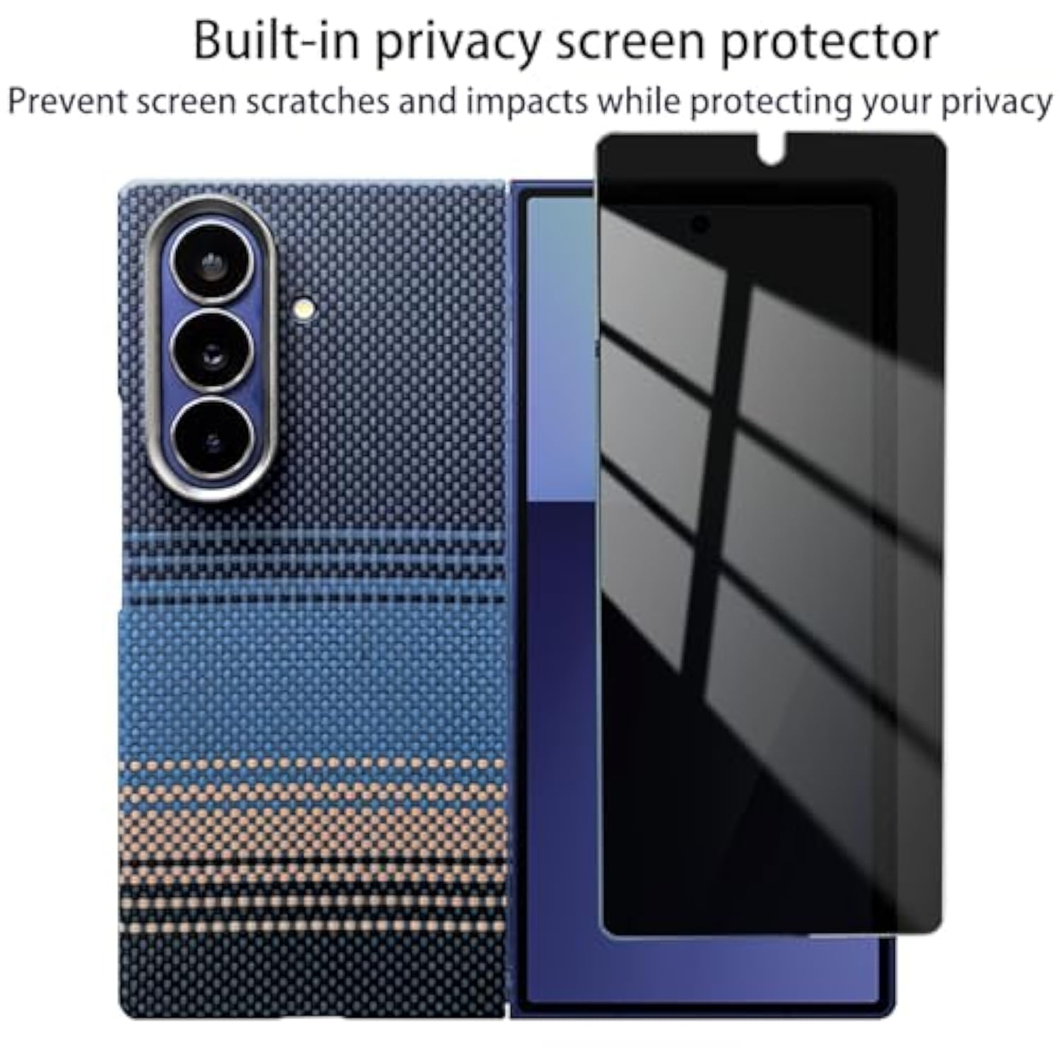 Case For Samsun Galaxy Z Fold 7 Slim & Light,Case-Less Touch Feeling,800D Aramid Fiber Made,[Carbon Fiber Textures] Durable Phone Case For Galaxy Z Fold 7 5G Back Cover Only,Blue