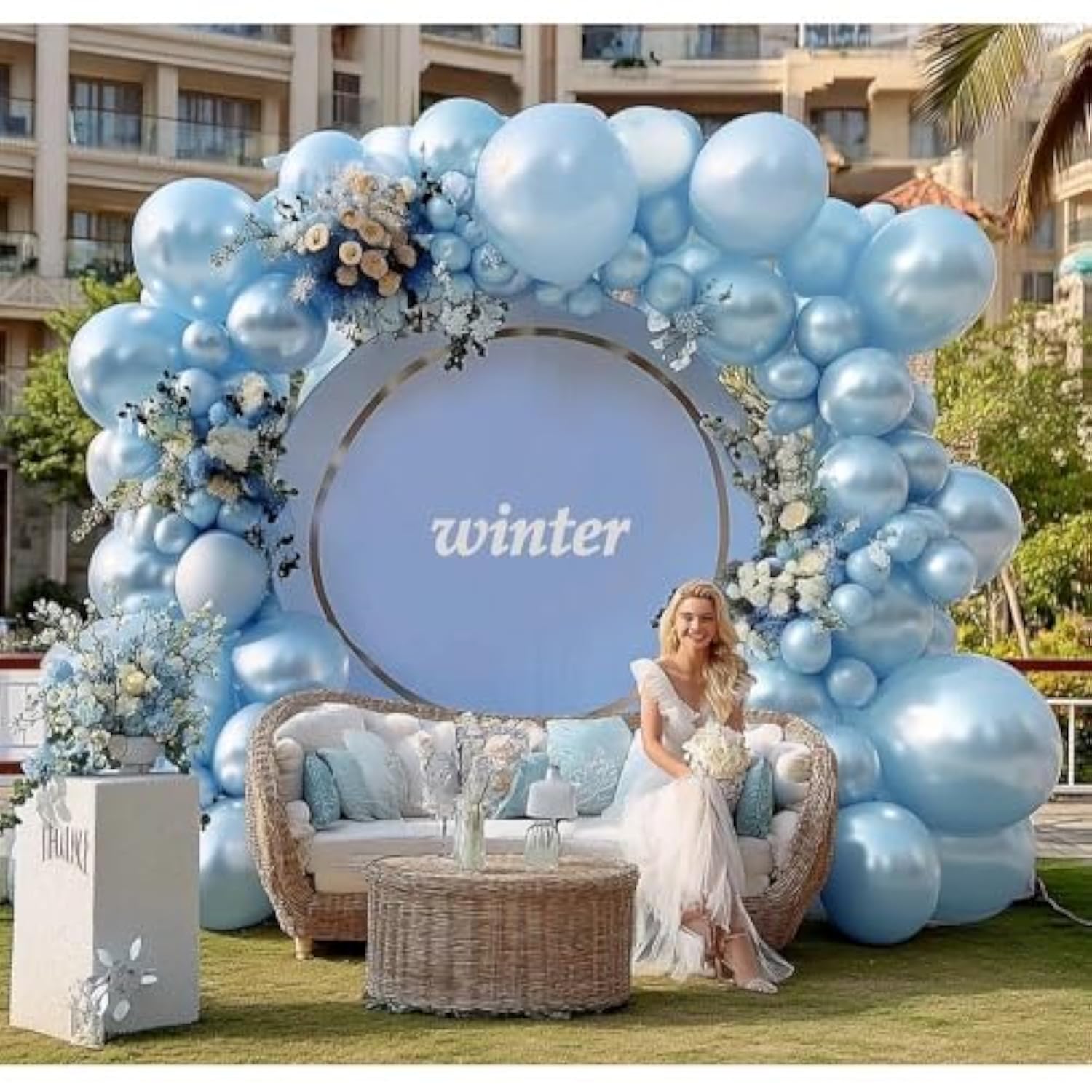 Pearl Blue Balloons Double Stuffed Baby Light Blue Balloon Garland Different Sizes 18/12/5In Thick Latex Pastel Balloon Arch For Birthday Baby Bridal Shower Wedding Snowflake Frozen Party Decorations