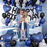 Navy Blue And Black Birthday Decorations For Men Black Pearl Royal Blue Silver Metallic Balloons Confetti Balloon Happy Birthday Banner Heart Balloons 18/10 Inch Star Balloon For Bday Party Supplies