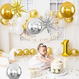 6Pcs Gold Silver Foil Balloons,22Inch Silver Gold 4D Round Ball Balloon And Explosion Star Balloon For Birthday Wedding Baby Shower Prom Party Anniversary Decorations