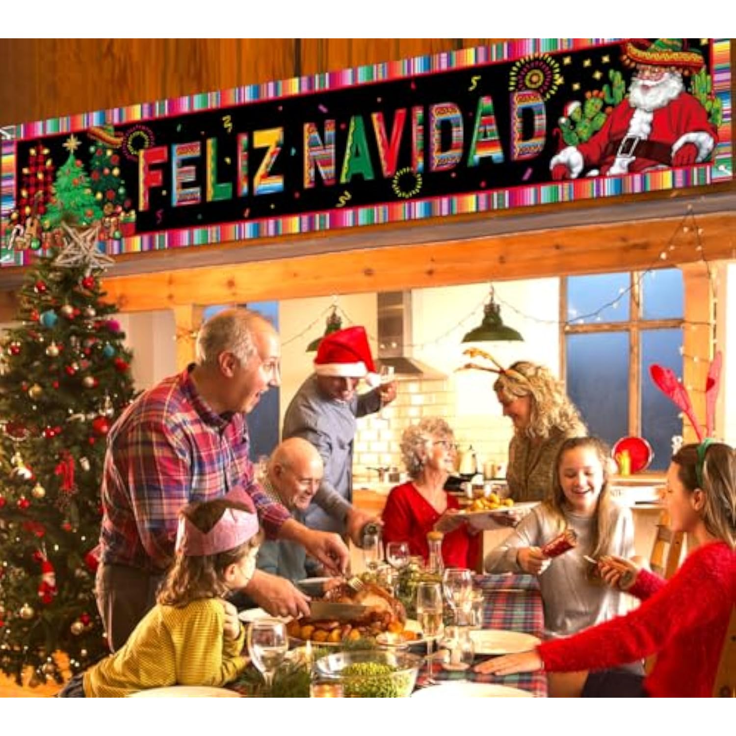 Feliz Navidad Fence Banner Mexican Christmas Spanish Winter Holiday Party Decoration Large Home Garden Outdoor Yard Hanging Sign-1.6 * 8.2Ft