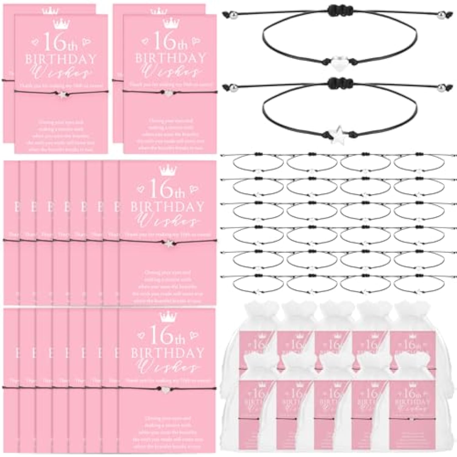25 Set Sweet 16Th Birthday Party Favors For Guests Include Adjustable Heart Star Charm Bracelets Bracelets Gift With Thank You Wish Cards For Birthday Party Supplies Decor