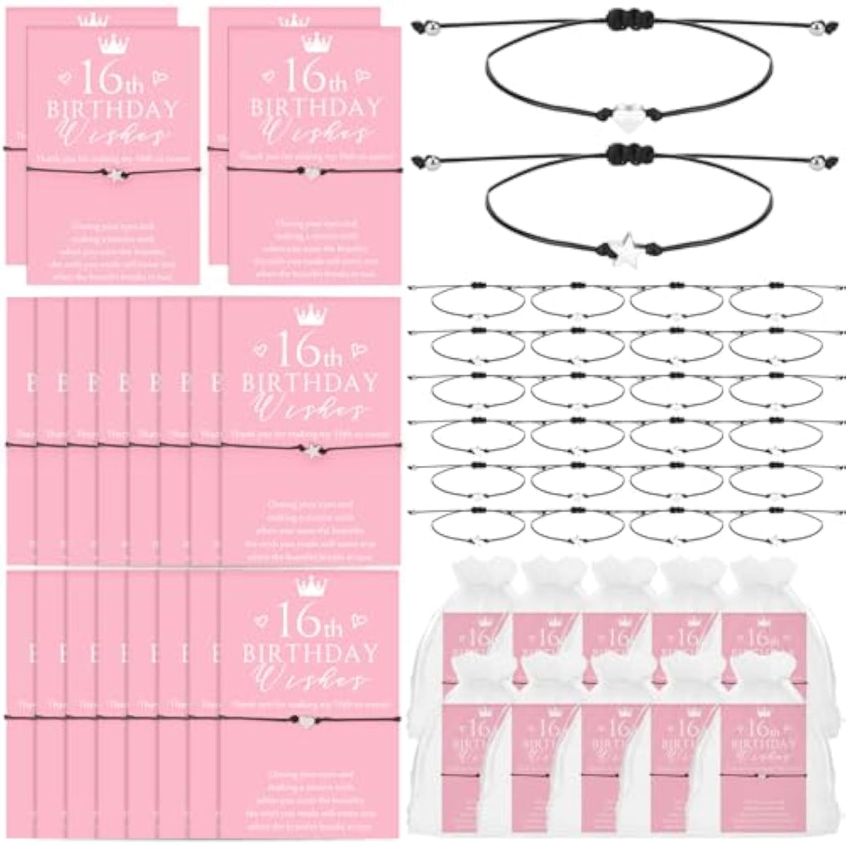 25 Set Sweet 16Th Birthday Party Favors For Guests Include Adjustable Heart Star Charm Bracelets Bracelets Gift With Thank You Wish Cards For Birthday Party Supplies Decor