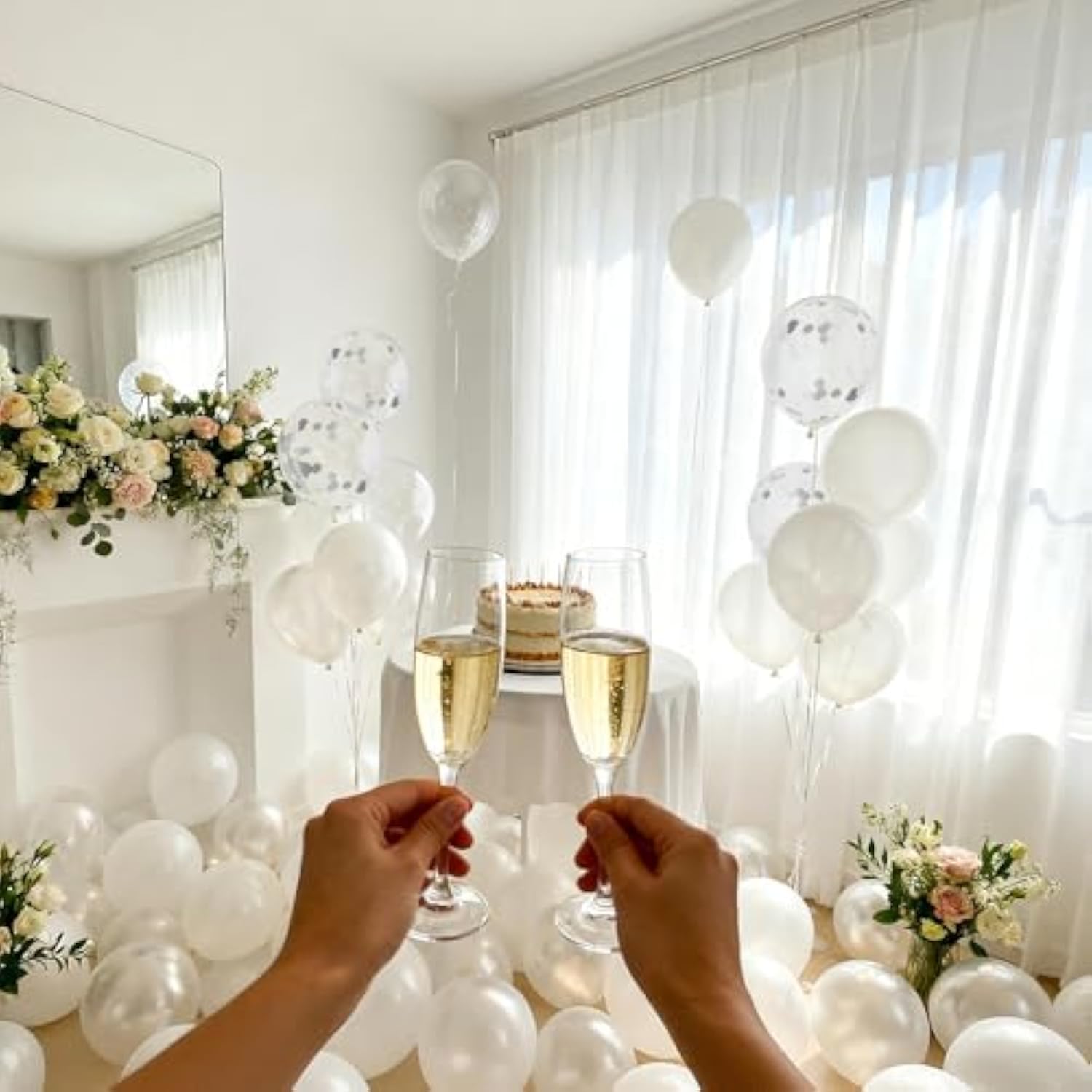 White Balloon Frozen Party Supplies For Wonderland Winter Holiday Birthday New Years Christmas Engagement Poker Card Party, 60 Pack 12'' White Latex Balloons Confetti Balloon Matte Backdrop Decoration