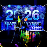 Neon Happy New Year 2026 Banner 71x43in for Indoor & Outdoor Party Decor