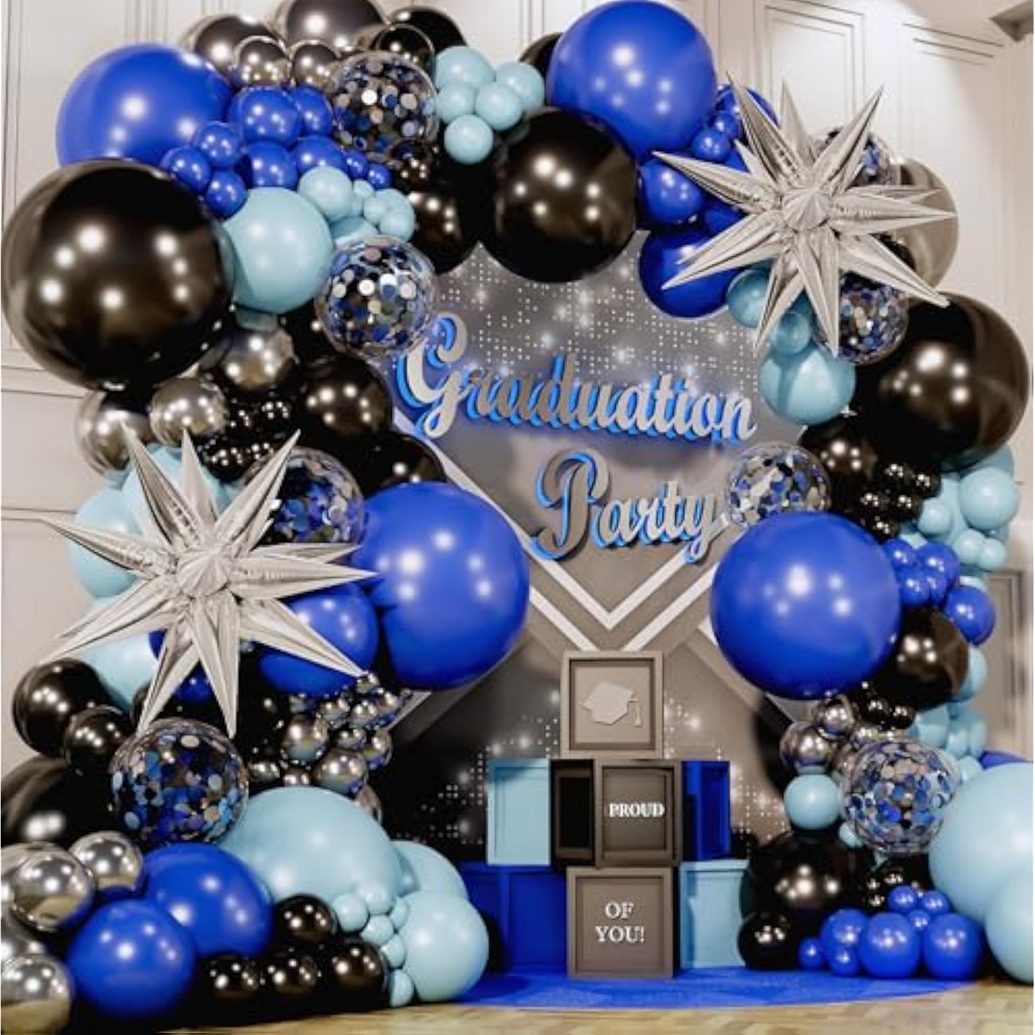 All-in-One Blue & Black Balloon Arch Kit – Navy, Royal, Silver Balloons for Party Decor
