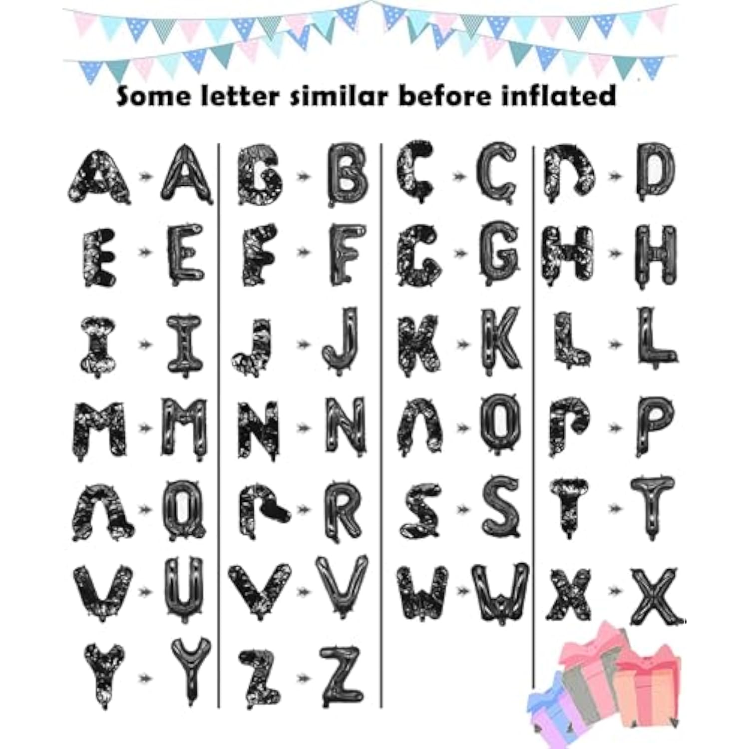 Letter Balloons 16 Inch Mylar Foil Alphabet Letter A-Z Balloons Set For Wedding Birthday Party Decoration Banner Custom Phrase 26 Pieces(Black)