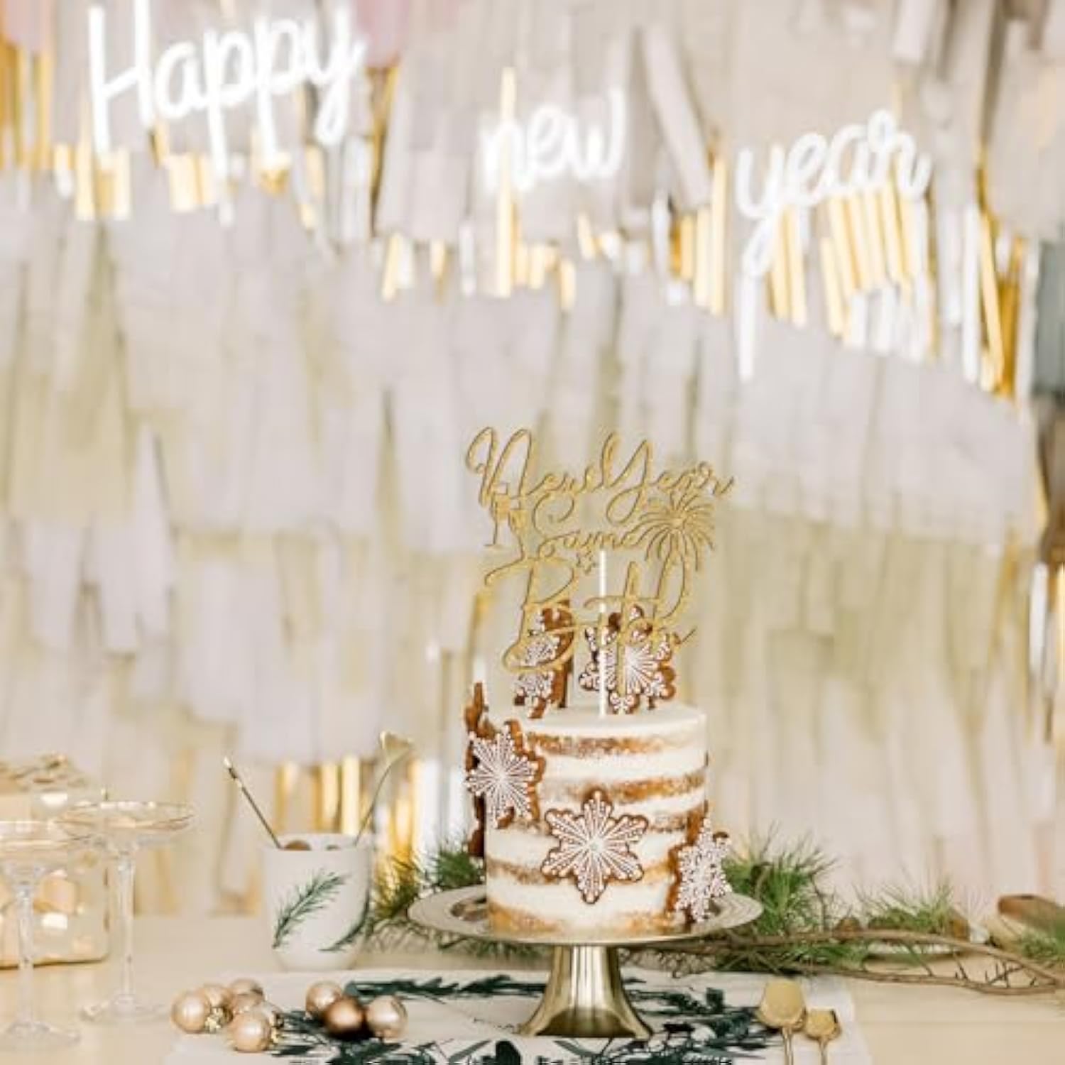 Gold Glitter Funny New Year 2025 Cake Topper Party Decoration