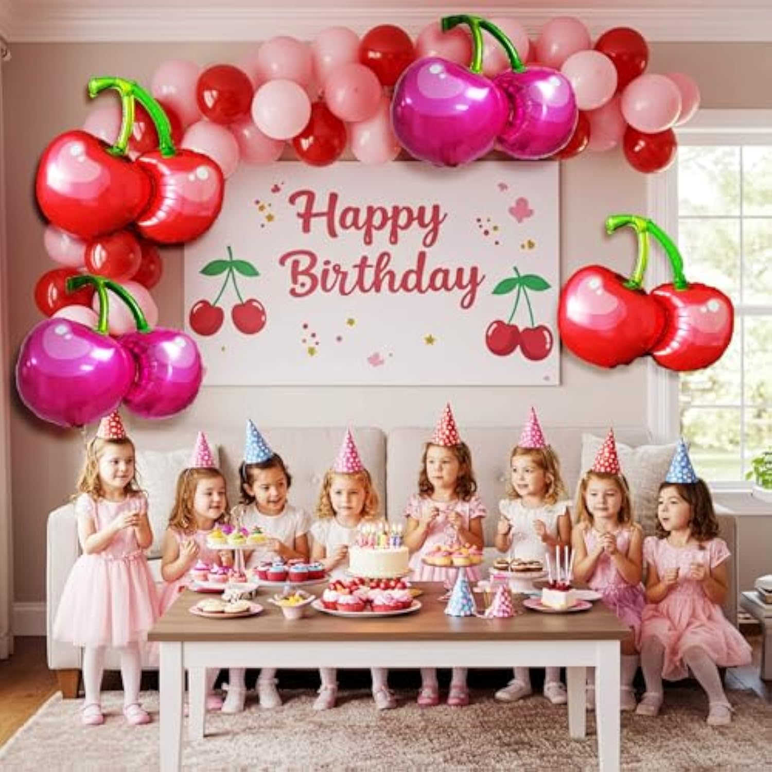 108Pcs Cherry Balloon Garland Arch Kit – Red Pink White Cherry Balloons With Giant Foil Fruit, Cherry Party Decorations For Birthday, Baby Shower, Bridal Shower, Summer Party, Valentine’S Day