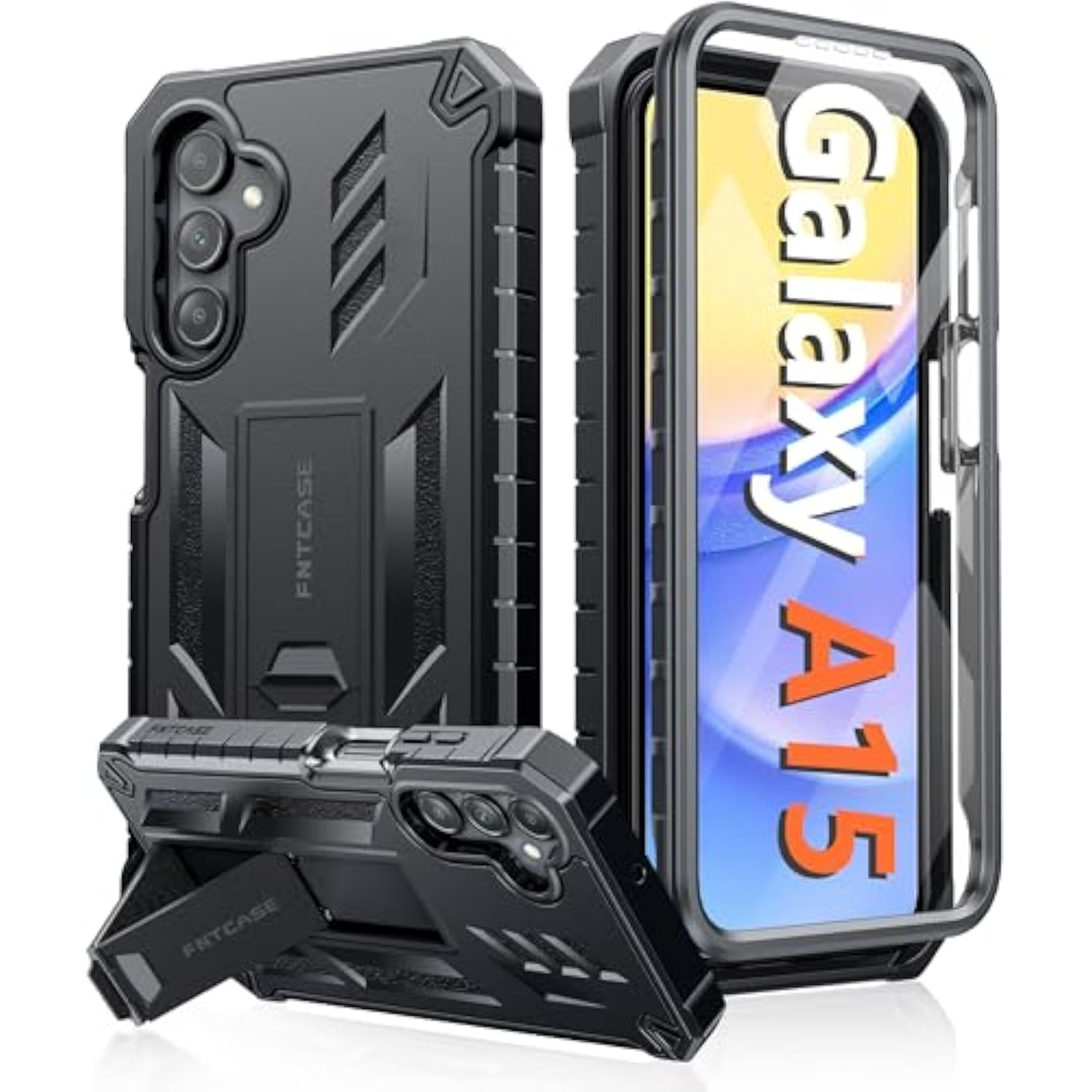 For Samsung Galaxy A15-5G Case: Military Grade Drop Proof Protection Phone Cover With Kickstand | Heavy Duty Rugged Full Body Protective Shockproof Matte Textured Tpu Cases - 6.5 Inch (Black)