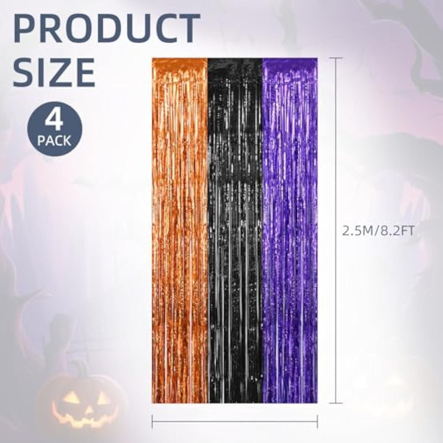 4 Pack Black Purple Orange Foil Fringe Curtains 3.2x8.2ft Backdrop Party Decorations