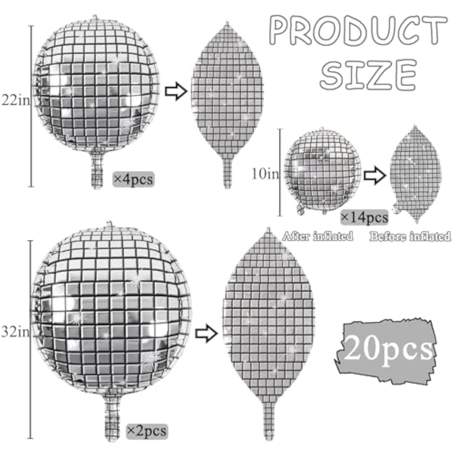 Silver Disco Ball Balloons: 70s Party Decorations, Mylar 20-Piece Set