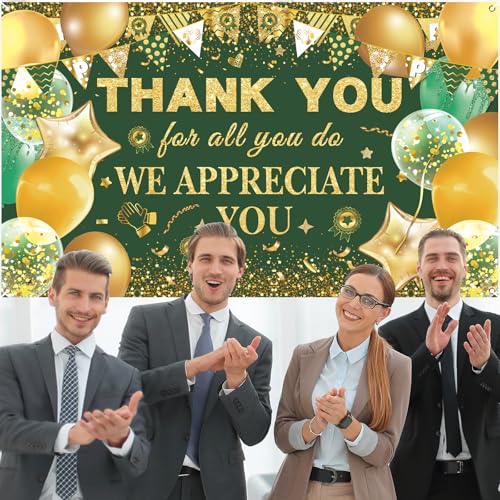 We Appreciate You Thank You Decorations Green Gold Banner Backdrop for Employee Staff Appreciation Gifts Pastor Teacher Doctor Retirement Party Decor