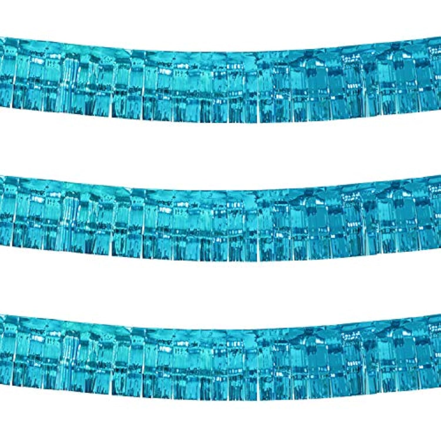 Thick 10 Feet By 15 Inch Turquoise Foil Fringe Garland - Pack Of 3 | Shiny Metallic Tinsel Banner For Parade Floats, Bridal Shower, Wedding, Birthday, Christmas | Wall Hanging Drapes (3)