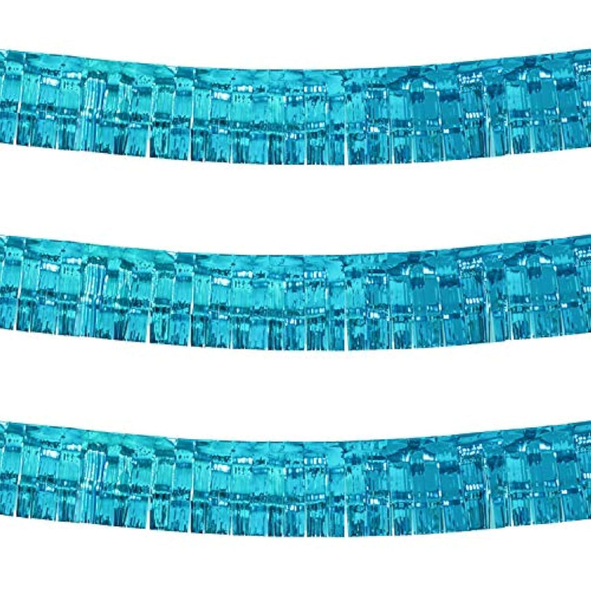 Thick 10 Feet By 15 Inch Turquoise Foil Fringe Garland - Pack Of 3 | Shiny Metallic Tinsel Banner For Parade Floats, Bridal Shower, Wedding, Birthday, Christmas | Wall Hanging Drapes (3)