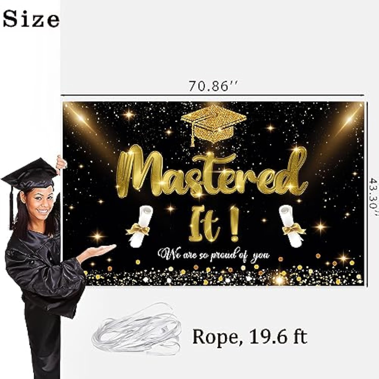 Mastered It Backdrop Banner, Masters Graduation Decorations, Masters Degree Graduation Banner, Grad Party Decorations 2025 Indoor Outdoor?Black And Gold?