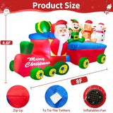 8 Ft Long 4.5 Ft Tall Christmas Train Inflatable Outdoor Yard Decoration, Blow Up Santa Claus Driving Train With Snowman