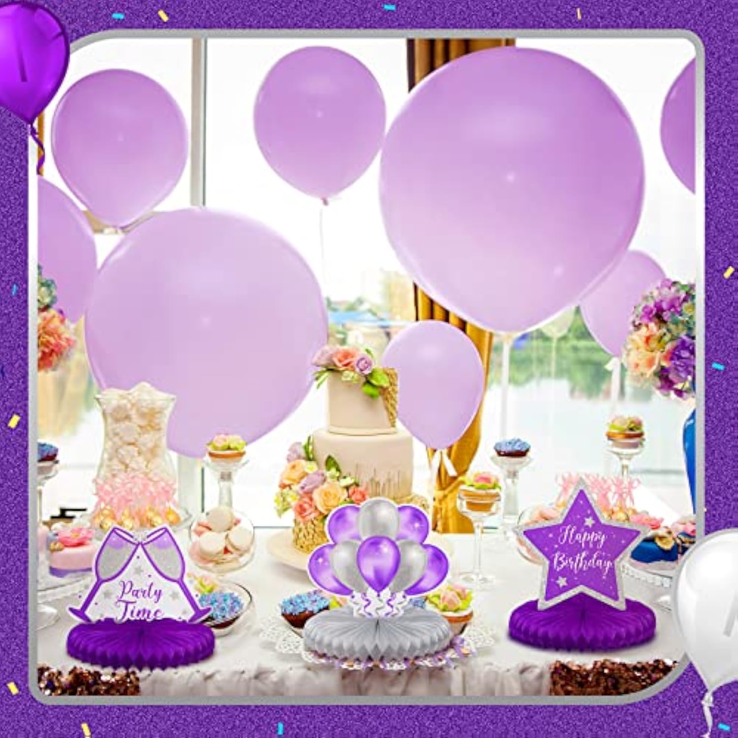 8-Piece Purple and Silver Birthday Honeycomb Centerpieces for Men and Women