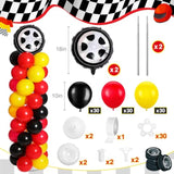 159 Pcs Race Car Birthday Party Decorations Includes 129 Traffic Lights Balloon Stand Set 2 Inflatable Wheel Tire 8 Traffic Cones Racing 16 Waving Flags 1 Grid String Flags 1 Racetrack