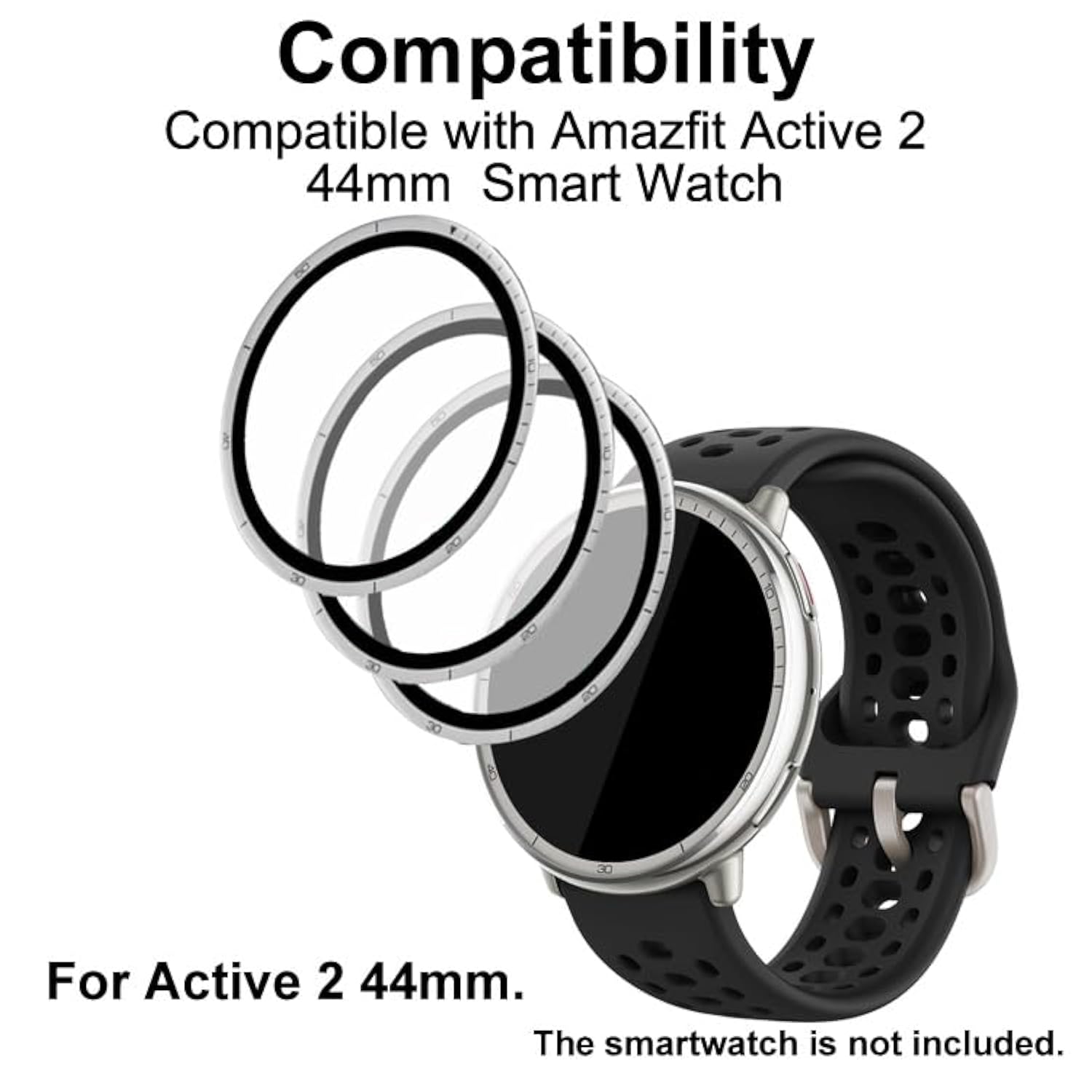 3D Screen Protector Compatible With Amazfit Active 2 44Mm 1.32" Round Fitness Tracker Smart Watch, Pmma Material, Anti-Shatter, Full Coverage, With Non-Slip Pad Sticker, 3-Pack