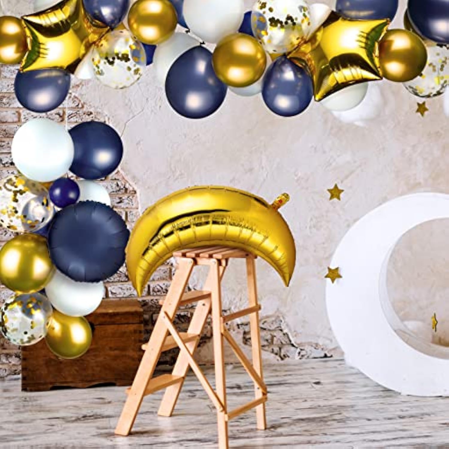 110 Pcs Sky Night Moon Star Theme Navy Balloons Garland Kit Blue And W