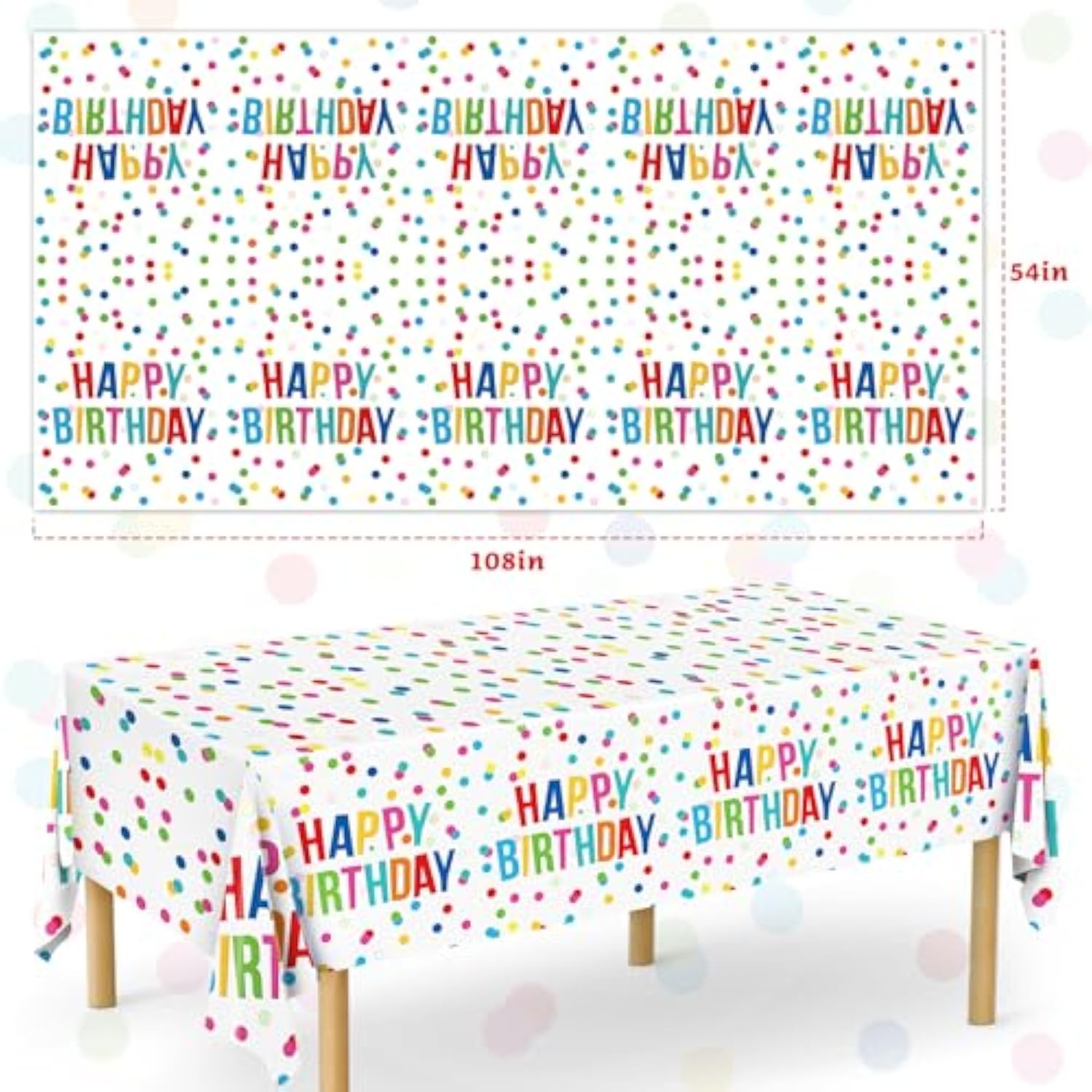 3pcs Birthday Tablecloth Set, Colorful Dots, Waterproof, 54x108" Party Decor