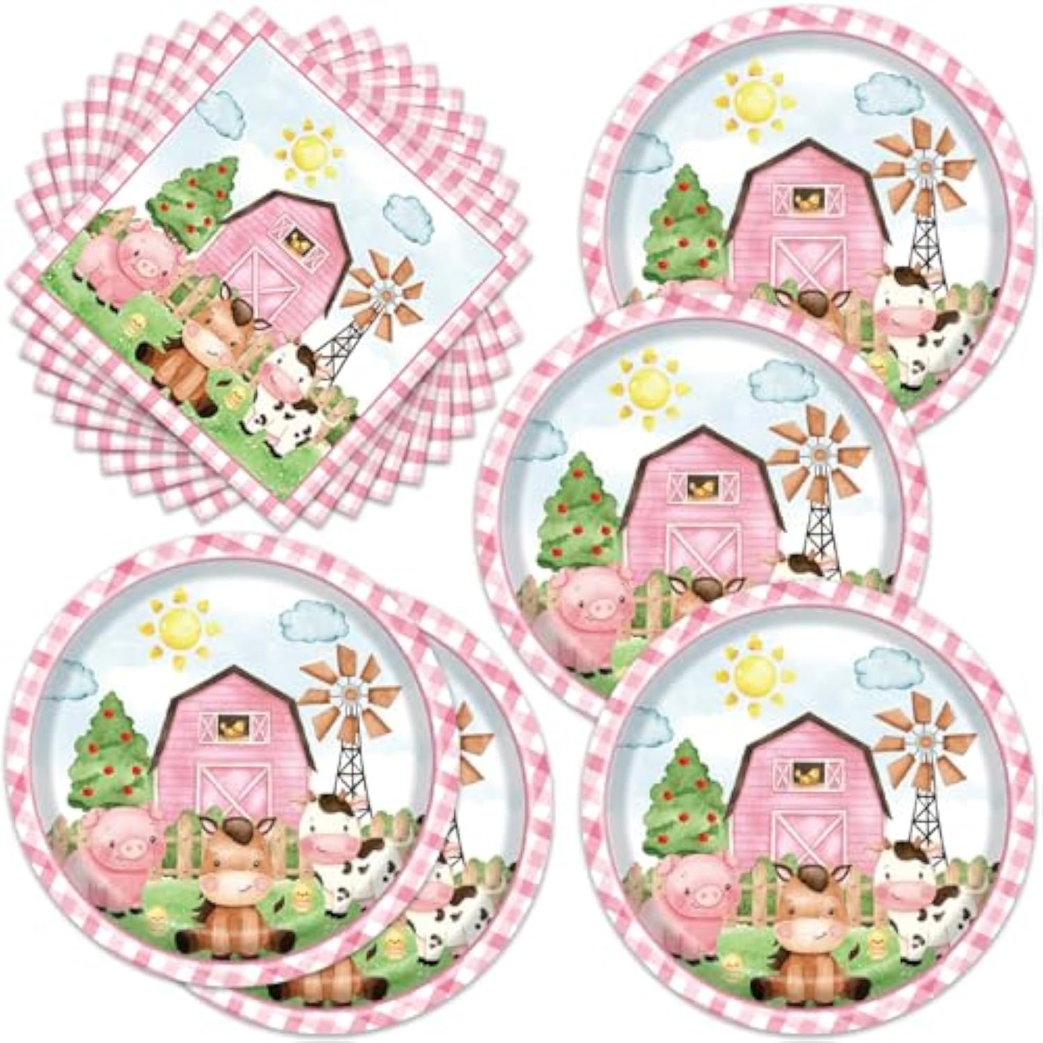 40pcs Pink Farm Party Supplies 20 Plates 20 Napkins Animal Party Decor