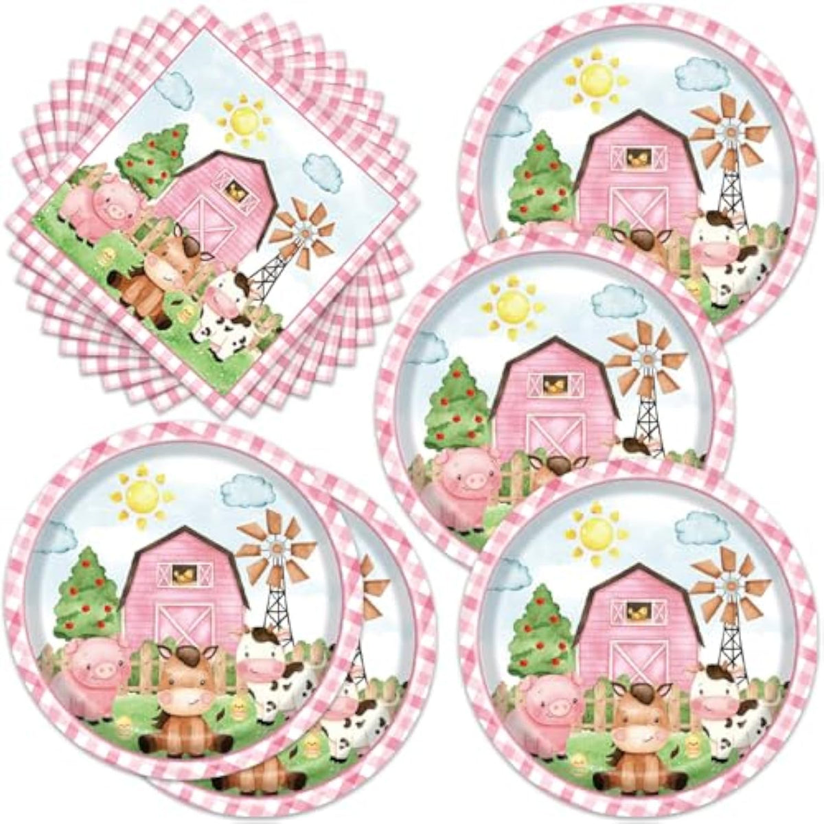 40pcs Pink Farm Party Supplies 20 Plates 20 Napkins Animal Party Decor