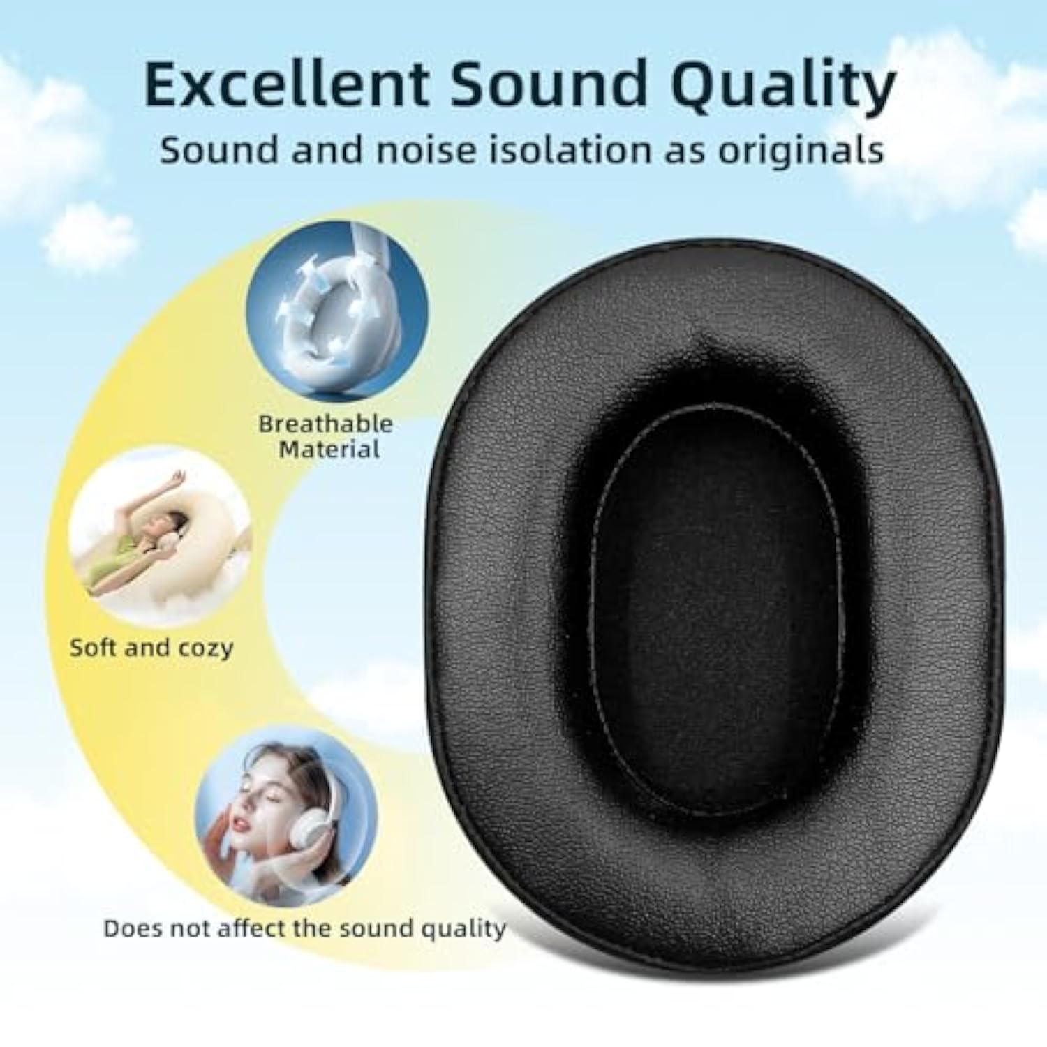 Replacement Ear Cushions For Sony Mdr-7506 Mdr-V6 Mdr-V7 Mdr-Cd900St Monitor Headphones, Ear Cushions Are Made Of Soft Protein Leather, Added Thickness(Black)