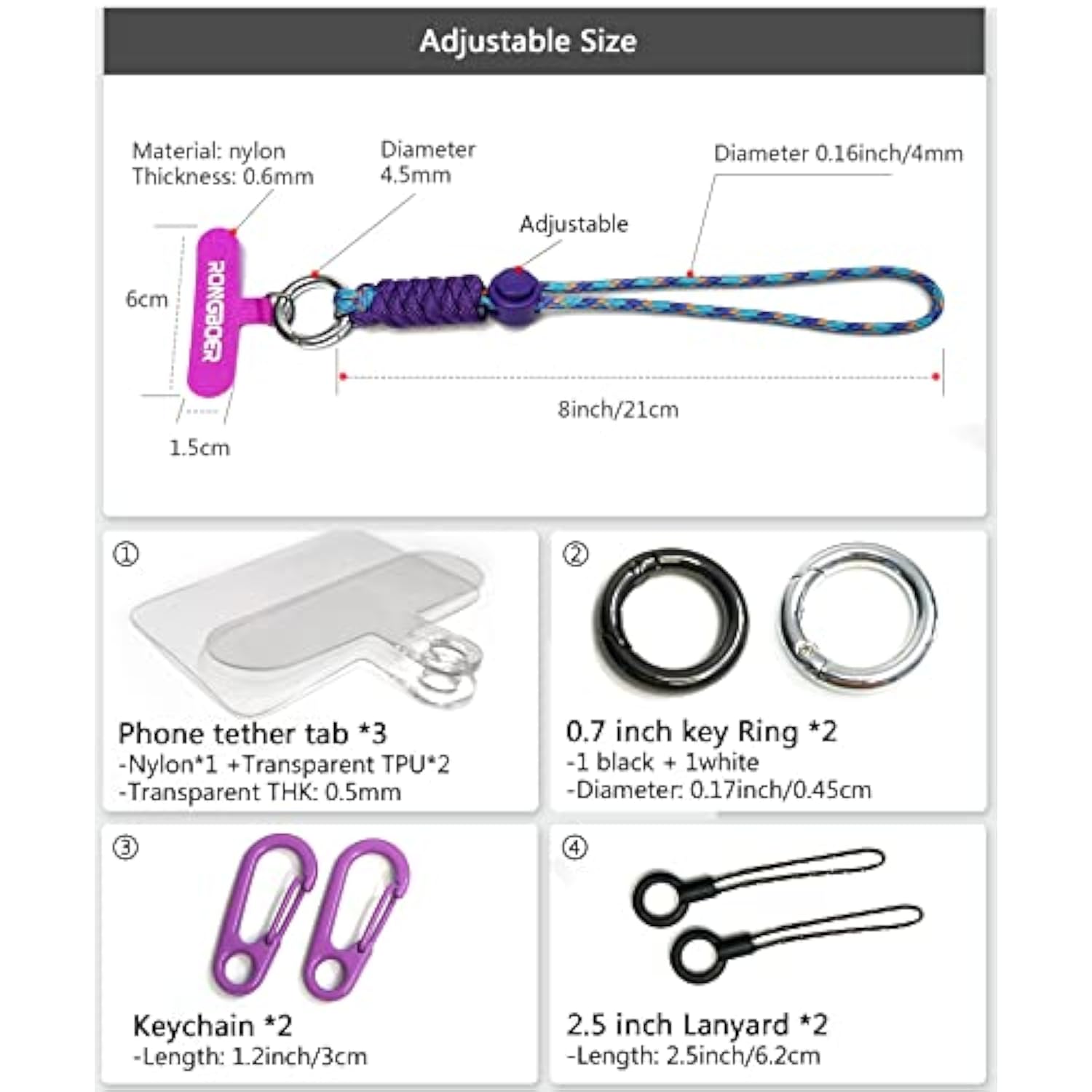 Cell Phone Lanyard - Wrist Strap For Women, Phone Bracelet, Camera Wrist Lanyard, Short Wrist Lanyard For Keys, Keychain Lanyard - Purple Blue