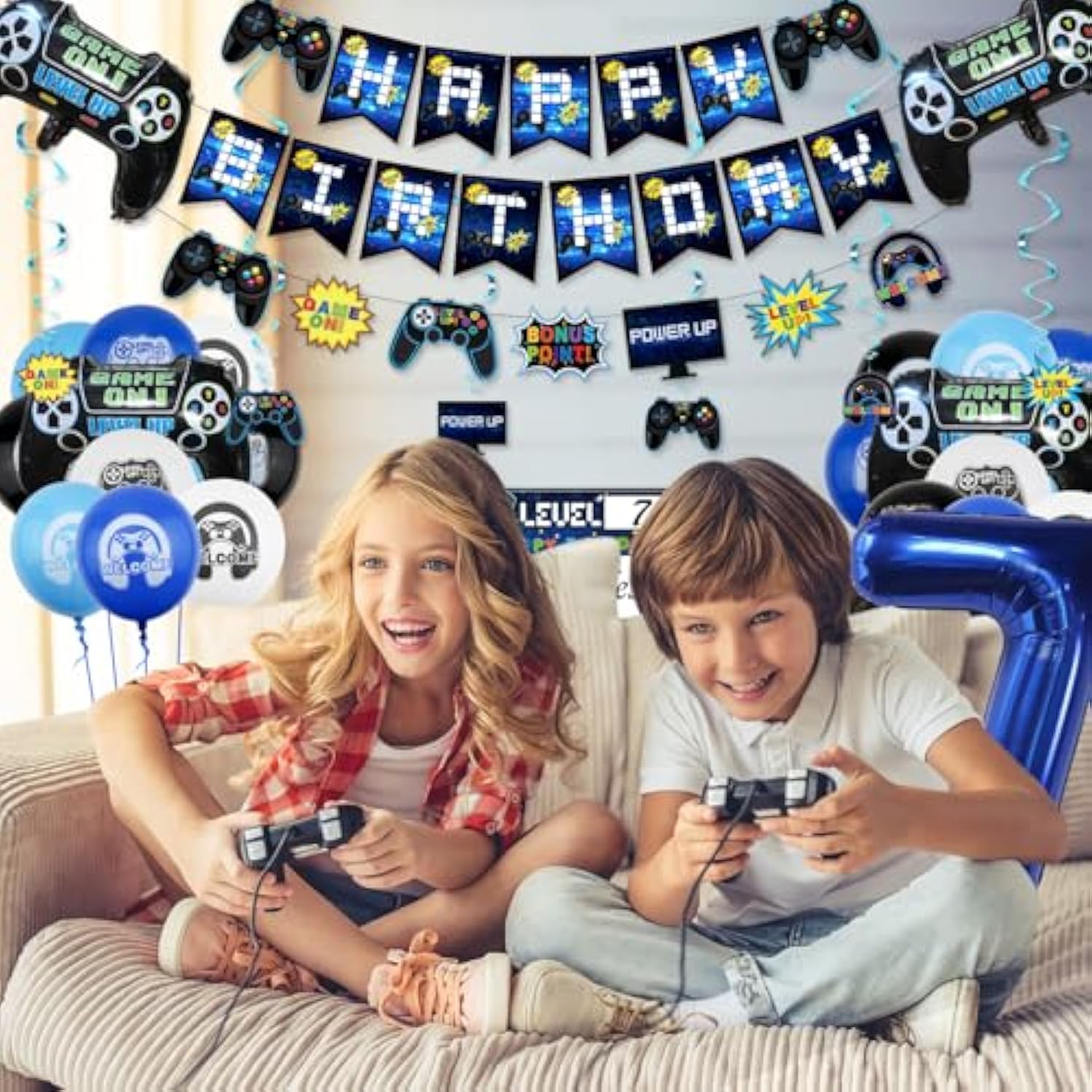 Video Game Party Decorations - 11Th Birthday Decorations For Boys, Happy Birthday Banner, Video Game Balloons, Controller Balloon, Gaming Hanging Sign, Gaming Birthday Party Supplies