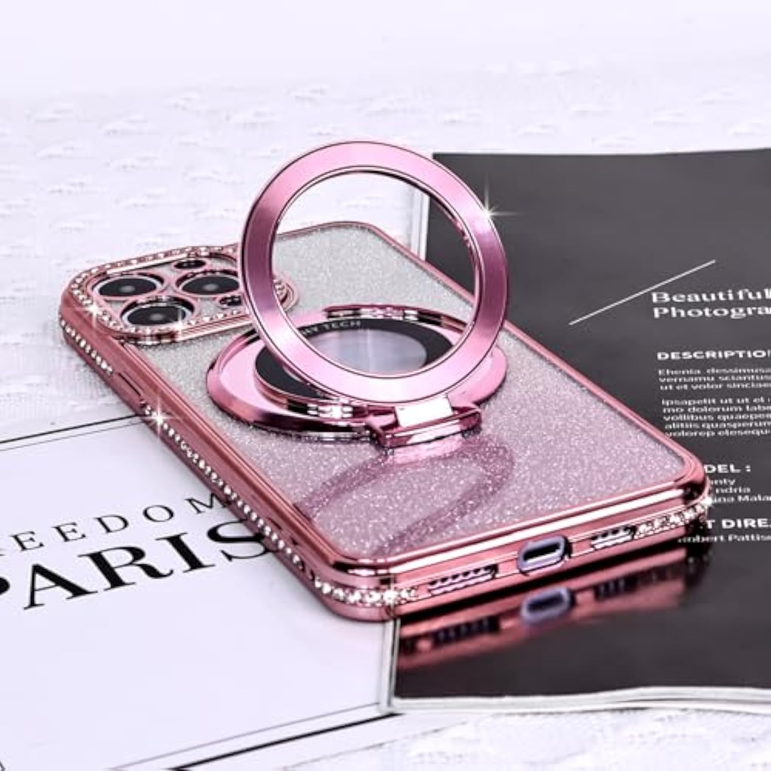 Magnetic Case For Iphone 14 Pro Max With Holder Stand,Rhinestone Glitter Plated Bling Luxury Phone Case?Compatible With Magsafe? Shockproof Kickstand Design For Iphone 14 Pro Max-Pink