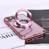 Magnetic Case For Iphone 14 Pro Max With Holder Stand,Rhinestone Glitter Plated Bling Luxury Phone Case?Compatible With Magsafe? Shockproof Kickstand Design For Iphone 14 Pro Max-Pink
