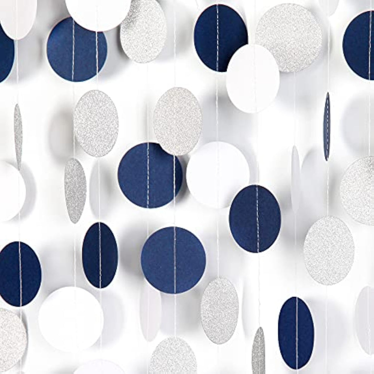 Navy Blue White Silver Paper Garland,52Ft Gender Reveal Hanging Decoration Streamer Banner,Graduation Engagement Christmas Wedding Birthday Party Backdrop Bunting