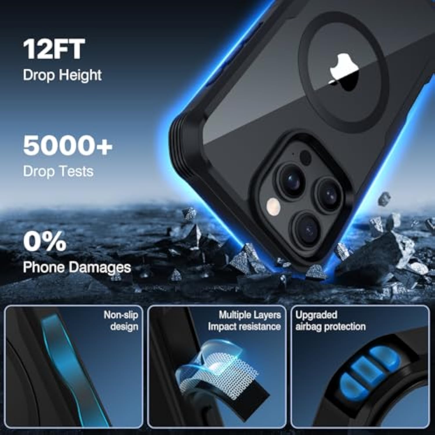 Magnetic iPhone 16 Pro Max Case with Privacy Screen, Camera Protection Black